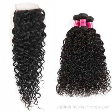 High quality water wave closures water curls double drawn 10a bundles with closure